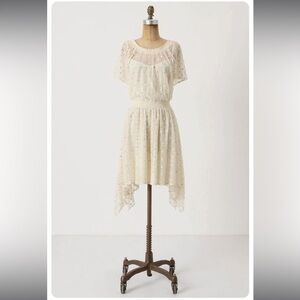 Anthropologie Leifnotes Dot Gleam Dress White Ivory Sequin Flutter Sleeve 4 NWT